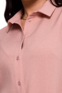 Sukienka koszulowa midi rozpinana kołnierzyk krótki rękaw różowa B282