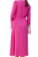 Sukienka midi z wiskozy fason A rozpinana dekolt V rękaw 7/8 liliowa S365