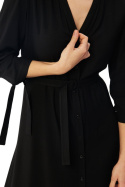Sukienka midi z wiskozy fason A rozpinana dekolt V rękaw 7/8 czarna S365