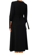 Sukienka midi z wiskozy fason A rozpinana dekolt V rękaw 7/8 czarna S365