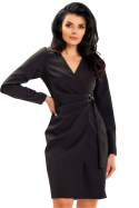 Sukienka kopertowa midi typu szlafrok długi rękaw dekolt V czarna A637