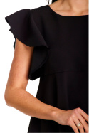 Sukienka trapezowa mini bez rękawów okrągły dekolt falbanki czarna A643