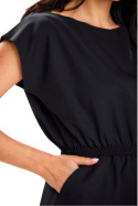 Sukienka mini prosta letnia z gumką w pasie krótki rękaw kieszenie czarna A646