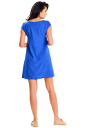 Sukienka elegancka trapezowa mini luźna krótki rękaw gładka niebieska A647