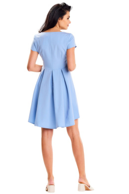 Sukienka mini trapezowa asymetryczna krótki rękaw kontrafałdy niebieska A645