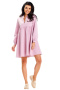 Sukienka mini rozkloszowana długi rękaw głęboki dekolt szpic różowa A636