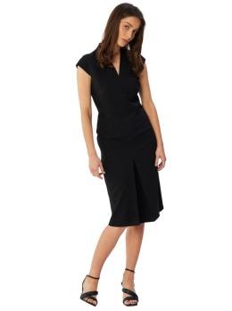Sukienka ołówkowa dopasowana midi bez rękawów z dekoltem V czarna S359