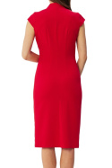 Sukienka ołówkowa dopasowana midi bez rękawów z dekoltem V czerwona S359
