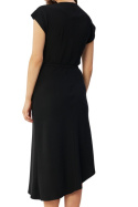 Sukienka ołówkowa ze skosu midi asymetryczna dekolt woda pasek czarna S362