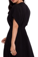 Sukienka rozkloszowana midi krótki nietoperzowy rękaw dekolt V czarna B278