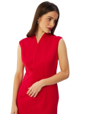 Sukienka dopasowana ołówkowa midi bez rękawów kopertowy dekolt czerwona S360