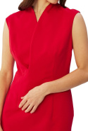 Sukienka dopasowana ołówkowa midi bez rękawów kopertowy dekolt czerwona S360