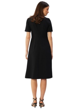 Sukienka midi z zakładkami dół fason A krótki rękaw dekolt łęzka czarna S361