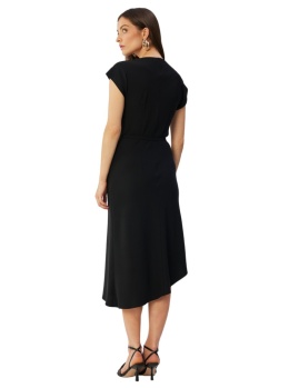 Sukienka ołówkowa ze skosu midi asymetryczna dekolt woda pasek czarna S362