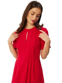 Sukienka midi z zakładkami dół fason A krótki rękaw dekolt łęzka czerwona S361