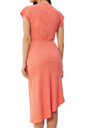 Sukienka ołówkowa ze skosu midi asymetryczna dekolt woda pasek pomarańczowy S362