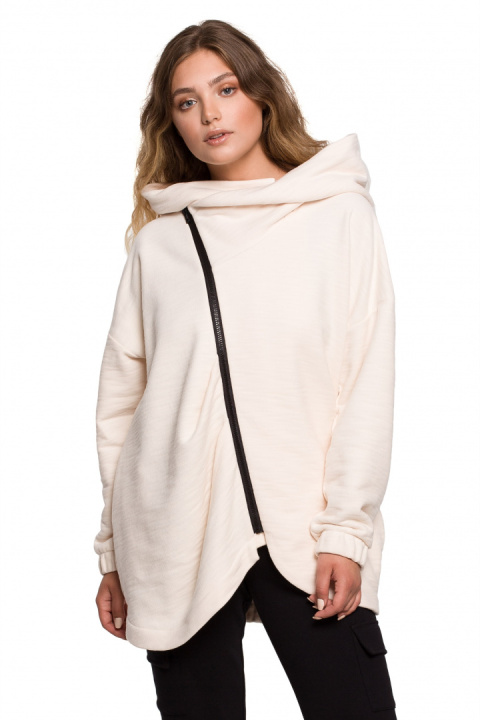 Bluza damska oversize długa rozpinana z kapturem waniliowa B203 Bluza damska oversize długa rozpinana z kapturem waniliowa B203