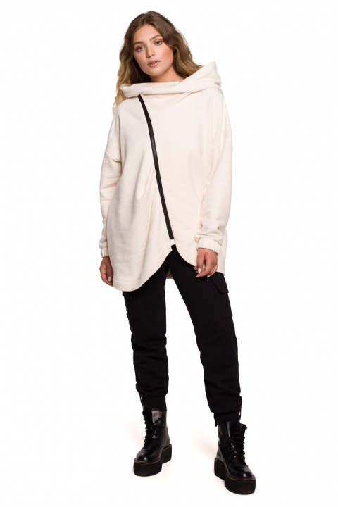 Bluza damska oversize długa rozpinana z kapturem waniliowa B203 Bluza damska oversize długa rozpinana z kapturem waniliowa B203