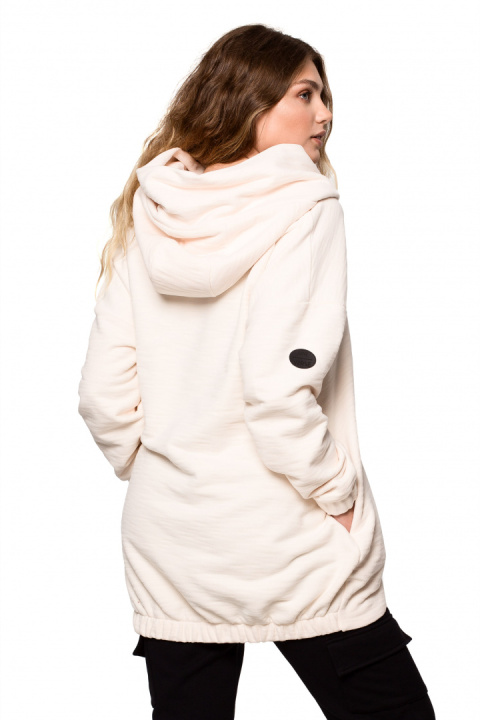 Bluza damska oversize długa rozpinana z kapturem waniliowa B203 Bluza damska oversize długa rozpinana z kapturem waniliowa B203