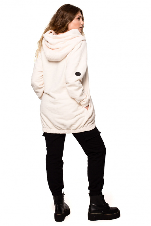 Bluza damska oversize długa rozpinana z kapturem waniliowa B203 Bluza damska oversize długa rozpinana z kapturem waniliowa B203