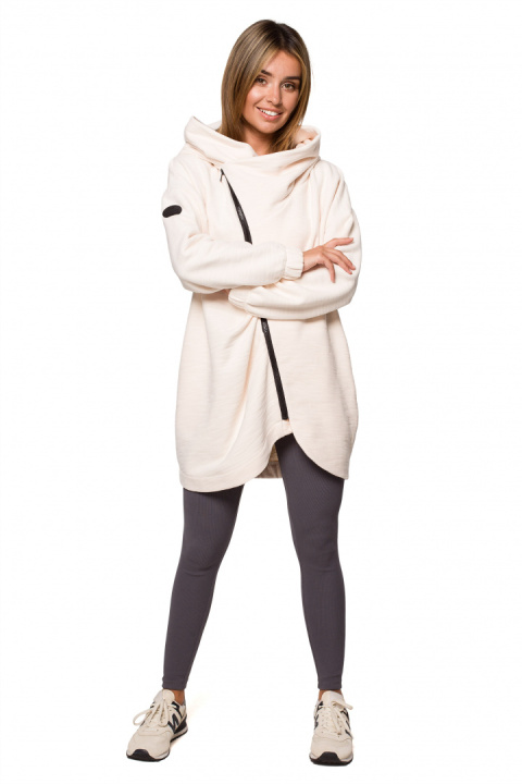 Bluza damska oversize długa rozpinana z kapturem waniliowa B203 Bluza damska oversize długa rozpinana z kapturem waniliowa B203