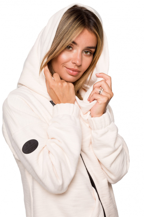 Bluza damska oversize długa rozpinana z kapturem waniliowa B203 Bluza damska oversize długa rozpinana z kapturem waniliowa B203