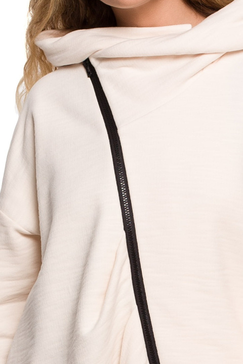 Bluza damska oversize długa rozpinana z kapturem waniliowa B203 Bluza damska oversize długa rozpinana z kapturem waniliowa B203