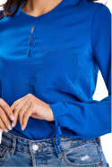 Bluzka damska casualowa z długim rękawem z tyłu zapięcie niebieska A651