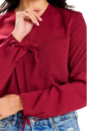 Bluzka damska casualowa z długim rękawem z tyłu zapięcie bordowa A651