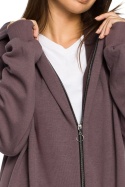 Długa bluza damska oversize rozpinana z kapturem S/M brązowa B054