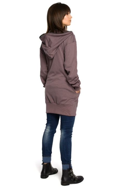 Długa bluza damska oversize rozpinana z kapturem S/M brązowa B054 Długa bluza damska oversize rozpinana z kapturem S/M brązowa B054