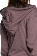 Długa bluza damska oversize rozpinana z kapturem S/M brązowa B054