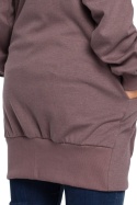 Długa bluza damska oversize rozpinana z kapturem S/M brązowa B054
