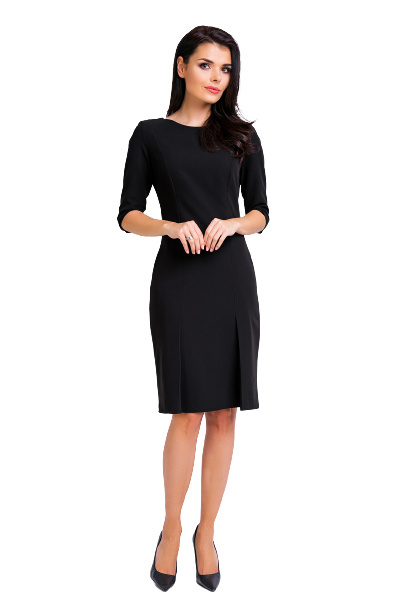 Elegancka sukienka midi dopasowana z rękawami 3/4 czarna A158 Elegancka sukienka midi dopasowana z rękawami 3/4 czarna A158