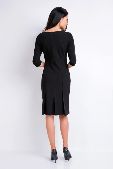 Elegancka sukienka midi dopasowana z rękawami 3/4 czarna A158 Elegancka sukienka midi dopasowana z rękawami 3/4 czarna A158