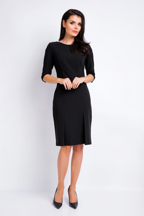 Elegancka sukienka midi dopasowana z rękawami 3/4 czarna A158 Elegancka sukienka midi dopasowana z rękawami 3/4 czarna A158