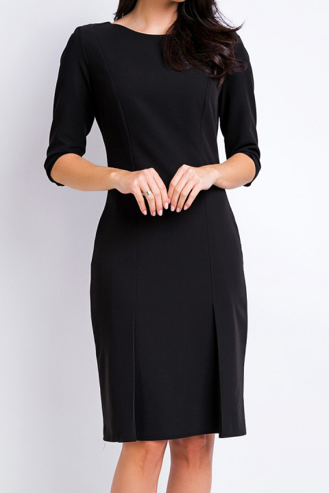 Elegancka sukienka midi dopasowana z rękawami 3/4 czarna A158 Elegancka sukienka midi dopasowana z rękawami 3/4 czarna A158