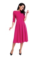 Elegancka sukienka midi rozkloszowana z dekoltem w łódkę XL różowa A159