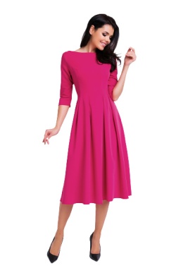Elegancka sukienka midi rozkloszowana z dekoltem w łódkę XL różowa A159
