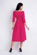 Elegancka sukienka midi rozkloszowana z dekoltem w łódkę XL różowa A159