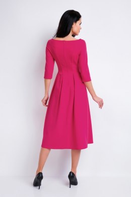 Elegancka sukienka midi rozkloszowana z dekoltem w łódkę XL różowa A159
