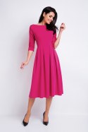 Elegancka sukienka midi rozkloszowana z dekoltem w łódkę XL różowa A159