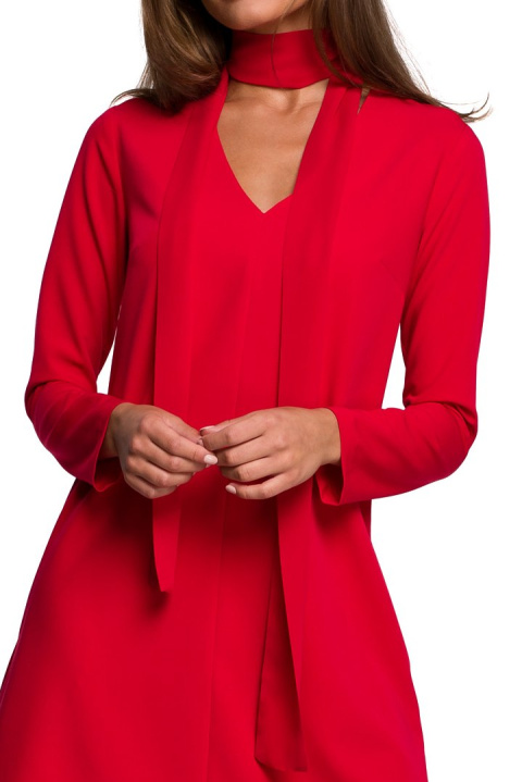 Elegancka sukienka trapezowa z długim rękawem dekolt V L czerwona S233 Elegancka sukienka trapezowa z długim rękawem dekolt V L czerwona S233