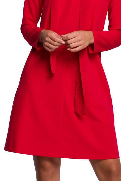 Elegancka sukienka trapezowa z długim rękawem dekolt V L czerwona S233 Elegancka sukienka trapezowa z długim rękawem dekolt V L czerwona S233