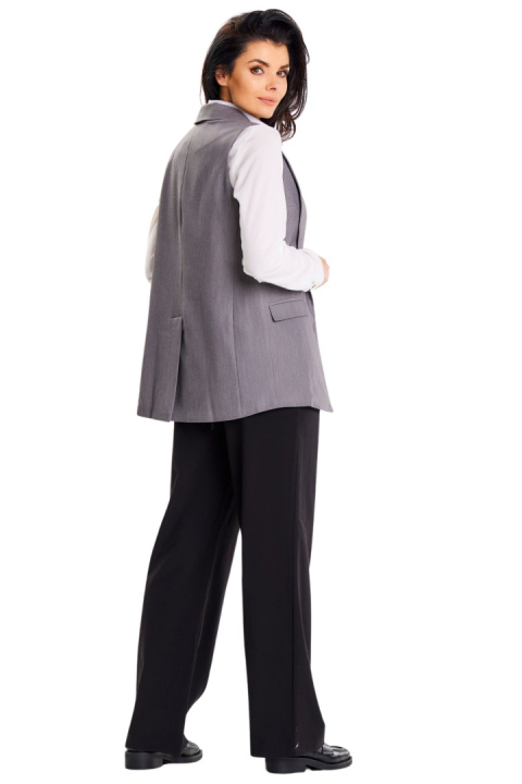 Kamizelka damska elegancka bez zapięcia kołnierz szalowy szara A650 Kamizelka damska elegancka bez zapięcia kołnierz szalowy szara A650