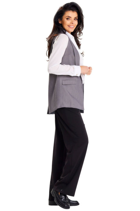 Kamizelka damska elegancka bez zapięcia kołnierz szalowy szara A650 Kamizelka damska elegancka bez zapięcia kołnierz szalowy szara A650