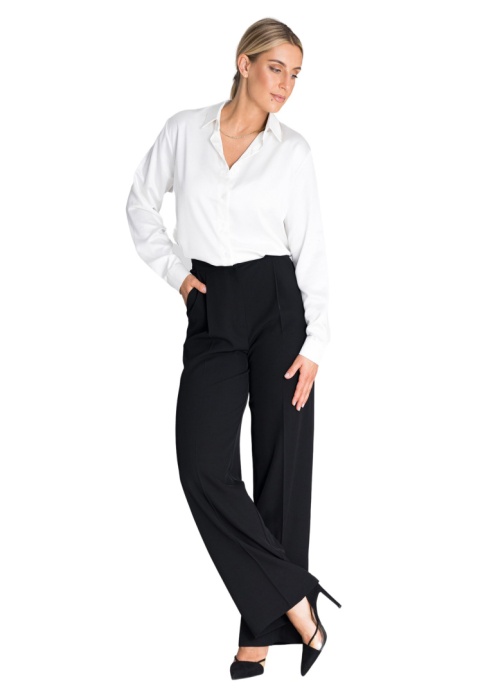 Spodnie damskie na kant szerokie nogawki podwyższony stan M czarne M949