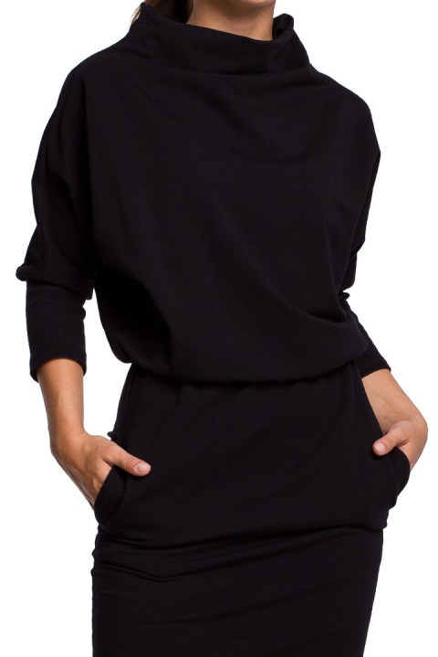 Sukienka dopasowana ołówkowa dołem luźna góra rękaw 3/4 L/XL czarna B175