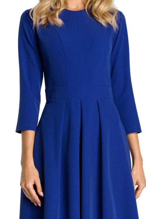 Sukienka midi z kontrafałdą i rękawem 3/4 z wiskozą M, L chabrowa me335