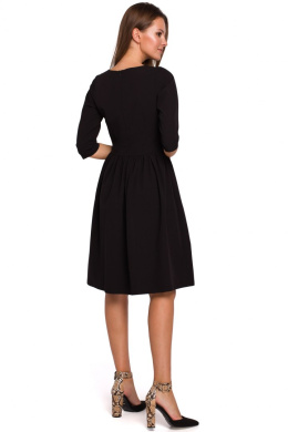 Sukienka rozkloszowana midi dopasowana góra rękaw 3/4 XL, XXL czarna K010